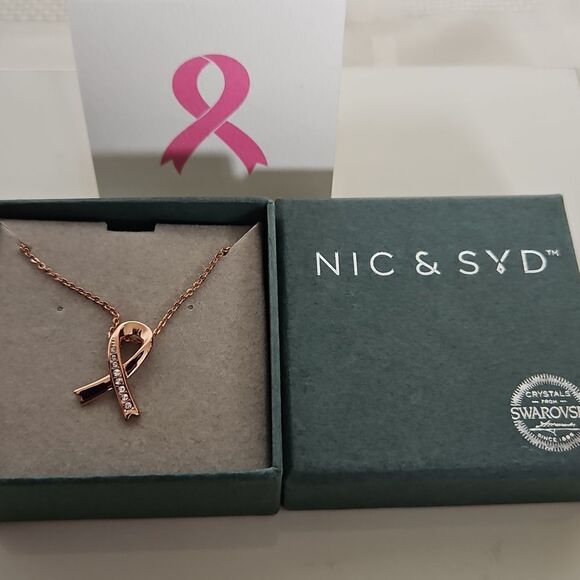 Nic & Syd Breast Cancer Awareness Swarovski Crystal Rose Gold Necklace - Picture 10 of 16